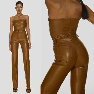 NEW Cultnaked Killa Choco Brown Vegan Faux Leather High‎ Rise Straight Pants XS